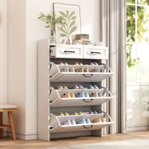 Schuhschrank 80 X 23,5 X 131 Cm – Mit 3 Großen Klappen Und 2 Schubladen – Aus Weißem Holz
