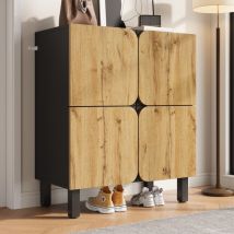 Schuhschrank 80x38,5x95 Cm - 4 Türen Mit Soft-close-scharnieren - Moderner Flurschrank - Metallfüße - Natur