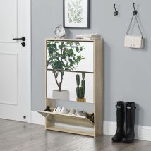 [en.casa] - Schuhkipper Lund 102,5 x 63 x 17 cm Verspiegelt mit 3 Klappen für 9 paar Schuhe Eichen-Optik en.casa
