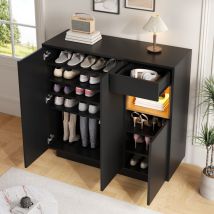 Schuhschrank Mit 1 Schublade, Verstellbaren Einlegeböden Und Offenen Fächern, Led, 105 X 39.5 X 100.5 Cm