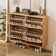 Schuhschrank Mit 4 Klappschubladen, Schuhtruhe Aus Rattan Mit Metallgriffen, Schuhregal Für Flur, Schlafzimmer, Wohnung, Holzmöbel, Landhausstil