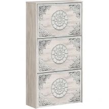 Schuhschrank Escondido, Schuhschrank mit 3 Klapptüren, Schrank mit doppelter Kapazität für bis zu 18 Paar Schuhe, cm 70x17h180, Altweiß