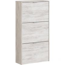 Schuhschrank Escondido, Schuhschrank mit 3 Klapptüren, Schrank mit doppelter Kapazität für bis zu 18 Paar Schuhe, cm 70x17h180, Weiß