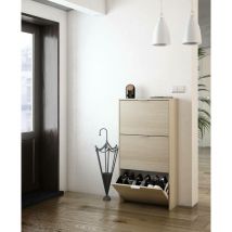 Schuhschrank Dcosta, Schuhschrank mit 3 Klapptüren, Schrank mit doppelter Kapazität für bis zu 18 Paar Schuhe, 70x17h180 cm, Eiche - Dmora