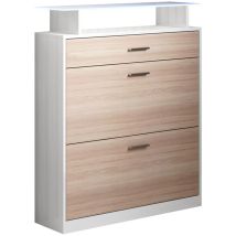 Schuhschrank mit led Flurmöbel Garderobenset 2 Tiefenklappen 1 Schublade Schuhkipper 105x89x23cm Modell Paola Sonoma Matt mit Weiss Glanz