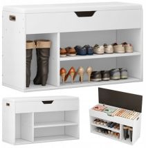 Schuhschrank Mit Sitzfläche Aus Holz, Stauraum, 3 Einlegeböden, Zu Öffnen, Weiß, 80 Cm