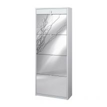 Schuhschrank mit vier Spiegeltüren und einer oberen Schublade Ash White 63x29x H164 cm