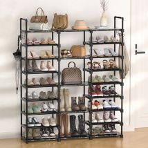 Schuhschrank, Schuhregal, 9-stufiger Schuhschrank, DIY-Schuhregale aus Metall mit Haken für das Wohnzimmer, Schwarz