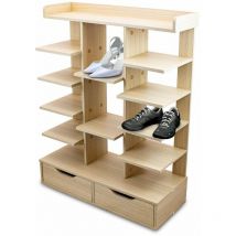 Schuhschrank Schuhregal Schuhablage mit 13 Fächer Ablage und zwei Schubladen (Hellbraun)