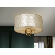 Schuller Edén - Plafoniera Semi Flush Cilindrica, Oro, Foglia Nera, Madreperla, 3x E27