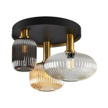 Schuller - Norma 3 Light Globe Ceiling Light Black, Brass, 3 Crystal Shades, E27