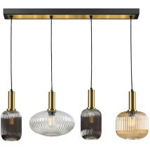 Schuller - Norma 4 Light Bar Pendant Ceiling Light Black, Brass, 3 Crystal Shades, E27