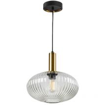 Norma Globe Pendant Ceiling Light Black, Brass, Clear Glass, E27 - Schuller