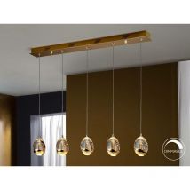 Schuller Roc - Ciondolo a soffitto con barra a goccia in cristallo a 5 luci a led integrato, effetto bolla d'oro