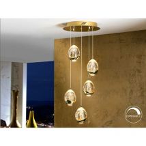 Schuller - Roc - Integrated led 5 Light Crystal Cluster Drop Ceiling Pendant Gold Bubble Effect