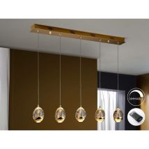 Schuller Lighting - Schuller Roc - Integrated led 5 Light Dimmable Crystal Drop Bar Ceiling Pendant with Remote Control Gold