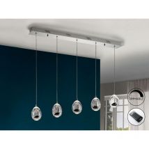 Schuller Lighting - Schuller Roc - Sospensione a soffitto con barra a goccia in cristallo dimmerabile a led integrato a 5 luci con telecomando cromato