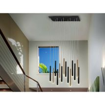 Schuller Varas Ultra Slim 14 Light Suspension Hanging Light, Gold & Matt Black, Maximum Height 3 meters