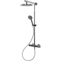 Schulte Duschsystem, Verchromt, Korpus aus Messing, Duschmaster Rain mit Regendusche, mit Sicherheits-Thermostat, Kopfbrause rund extra-flach