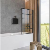 Schulte - Badewannenaufsatz 1-teilig schwenkbar - Breite: 80 cm, Höhe: 140 cm, Profil: Matt Schwarz, Glas: 5 mm Sicherheitsglas Dekor Atelier 1, mit
