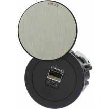 Evoline - One USB-Charger 2-fach Typ a+c, mit Drehdeckel, ks schwarz/Edelstahl