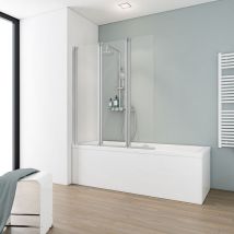 Schulte - parete per vasca da bagno, sopravasca, pieghevole, 124 x 130 cm, 5 mm vetro di sicurezza transparente, colore profilo alluminio naturale