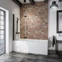 Schulte - parete per vasca da bagno, sopravasca, pieghevole, 2 ante, 112 x 120 cm, 5 mm vetro di sicurezza transparente, colore profilo nero opaco