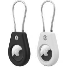 Schutzhülle kompatibel mit Apple AirTag, mit Stahlkabel - Schwarz + Weiß (2 Stück)