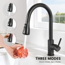 Schwarz Ausziehbare Küchenarmatur Mit 2 Straharten Brause, 360° Drehbarer Küche Wasserhahn, Edelstahl Spültischarmatur Mischbatterie