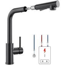 Lonheo - Niederdruck Schwarz ausziehbare Küchenarmatur, Wasserhahn Küche 360° schwenkbar Spültischarmatur Armatur Einhebelmischer Mischbatterie für