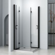 Schwarz Duschkabine 100x100cm Eckeinstieg 180o Doppel Falttür Duschabtrennung Drehfalttür Dusche Duschwand Aus 6mm Nano Esg Sicherheitsglas, Höhe 