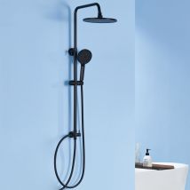 Schwarz Duschset Runde Duschsäule Duschsystem Ohne Armatur, Regendusche Mit Kopfbrause Und 4 Strahlarten Handbrause, 74 - 112 Cm Höhenverstellbar Für 