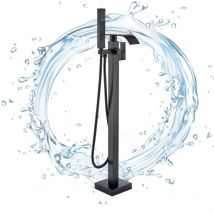 Schwarz Freistehende Badarmaturen Bodenmontage Badarmatur Handbrause Mischbatterie 360° Einfüllstutzen Duscharmatur
