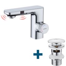 Lonheo Max - Lonheo Zwei Infrarotsensor Wasserhahn Automatik Waschtischarmatur + Ablaufgarnitur mit Überlauf, Einhandmischer Wasserhahn Bad mit Pop