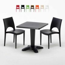 Grand Soleil - Schwarz Quadratisch Tisch und 2 Stühle Farbiges Polypropylen-Innenmastenset Paris Aia - Schwarz