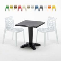 Schwarz Quadratisch Tisch und 2 Stühle Farbiges Polypropylen-Innenmastenset Grand Soleil Gruvyer Aia - Weiß