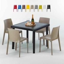 Schwarz Quadratisch Tisch Und 4 Stühle Farbiges Polypropylen-außenmastenset Grand Soleil Rome Passion - Beige