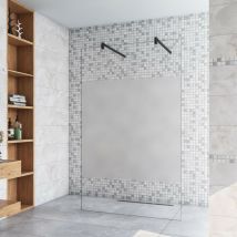 97.7x200cm+ mit 2 140cm Schwarz Stabilisator 10mm Nano Sicherheitsglas Walk in Milchglas Streifen Duschwand Duschabtrennung