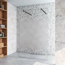 67.7x200cm+ mit 2 73-120cm Schwarz Stabilisator 10mm Nano Sicherheitsglas Walk in Milchglas Streifen Duschwand Duschabtrennung