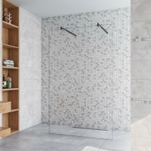 127.7x200cm+ mit 2 70-120cm Schwarz Stabilisator 10mm Nano Sicherheitsglas Walk in Duschwand Duschabtrennung