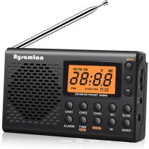 Ymyny - Schwarz) Tragbares AM/FM/Kurzwellenradio, batteriebetriebene Taschenradios, großes Digitaldisplay, Radiowecker mit Alarm- und Schlaffunktion,