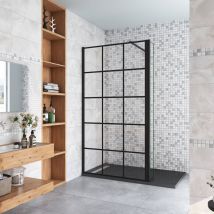Duschparadies-de - Schwarz Walkin Duschkabine 100x200cm Gittermuster Duschwand mit 30x200cm Flipper Panel +90cm Stabilisator 8mm Nano-ESG
