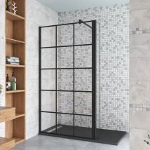 Duschparadies-de - Schwarz Walkin Duschkabine 100x200cm Gittermuster Duschwand Mit 40x200cm Flipper Panel +90cm Stabilisator 8mm Nano-esg 