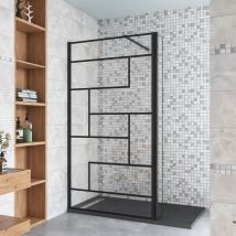 Schwarz Walkin Duschkabine 80x200cm unregelmäßige Form Duschwand mit 30x200cm Flipper Panel +140cm Stabilisator 8mm Nano-ESG Duschtrennwand