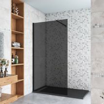 Schwarze Duschkabine 90x200cm Duschwand mit Glasschutzfolie 8mm nano-esg Walk in Duschtrennwand+73-120cm Stabilisator