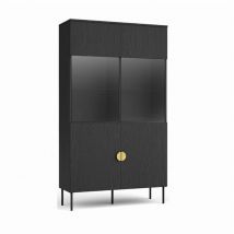 Meublorama - Schwarze Vitrine mit Glastüren und goldenen Griffen - Kollektion mondo