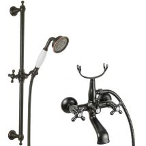 Paulgurkes Schwarze Wannenarmatur Retro Duschstange Nostalgie Aufputz Wannen Set