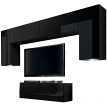 Schwarze Wohnzimmermöbel-Sets aus der Kollektion cepto ii, 256 cm, mit 6 Türen, 4 Regalen, LED-Beleuchtung, modular.
