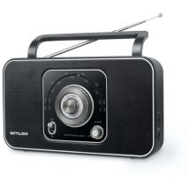 MUSE Tragbares Analog-Radio – FM/MW – 2 Lautsprecher – Schwarz/Silber – Ideal für Bad und Reisen