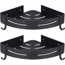 Schwarzes Eck-Duschregal, kein Bohren, Badezimmer-Aufbewahrung, Bad-Zubehör, Edelstahl, Aluminium, Duschseifenschale, 2er-Set mit Haken